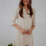 MARIT BEIGE V-NECK DRESS