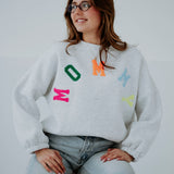 MOMMY GREY SWEATER - MULTICOLOR LETTERS
