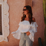 FARASHA WHITE LAYER OFF SHOULDER BLOUSE