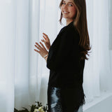 NORA BLACK LONG ASYMMETRIC LACE T-SHIRT