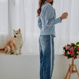 LIESELOT LIGHT BLUE CHECKERED WRAP BLOUSE