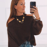 CAMILLE BROWN CUT-OUT PULLOVER