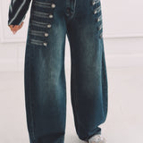 BLUE BUTTON BALLOON JEANS 1007