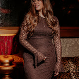 HOLLY JOLLY BROWN LONG LACE DRESS