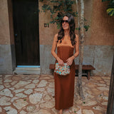 MELOSA TERRACOTTA SATIN PEARL DRESS PRE-ORDER
