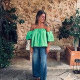 HOLA GREEN OFF SHOULDER TOP