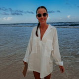 VAMOS A LA PLAYA WHITE LINEN DRESS