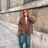 BLUE BALLOON JEANS WITH GREEN FRINGES
