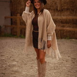 AUTUMN BEIGE FRINGE PONCHO