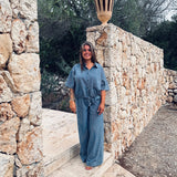 SOLEDAD BLUE DENIM STRIPED TWO-PIECE SET