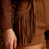 EDNA CAMEL SUEDE FRINGE SHORT
