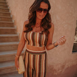 SELOUANE BROWN/KHAKI CROCHET TWO-PIECE SET
