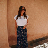 MOUNIR DARK BLUE FLOWER SKIRT