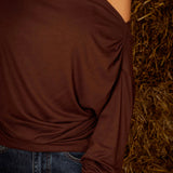 WAVERLY BROWN DRAPED LONGSLEEVE SHIRT