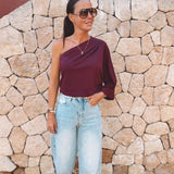 CALELLA BORDEAUX ONE SHOULDER BLOUSE