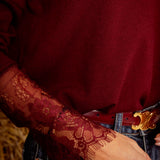 KODA BORDEAUX LACE V-NECK PULL