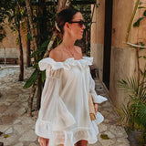 TULUMITA WHITE OFF-SHOULDER RUFFLE DRESS