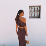 EMPURIA BROWN LINEN TWO-PIECE SET