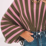 LOUNA KHAKI/PINK STRIPED SWEATER