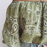 MARAVILLOSA GREEN LINEN OFF SHOULDER BLOUSE