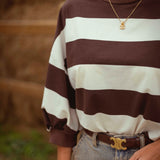 PRE-ORDER MARABETH BROWN STRIPED SWEATER