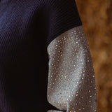 LOUELLA DARK BLUE DIAMOND SLEEVES CARDIGAN