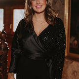 AFTERGLOW BLACK SATIN SEQUIN BLOUSE