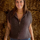 AURIELLE BROWN KNITTED ZIP SWEATER