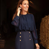 MARLOWE DARK BLUE BUTTON DRESS