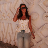 KENZA WHITE FLOWER PEPLUM TOP