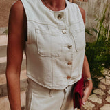 PRE-ORDER ICONA ECRU DENIM TWO-PIECE SET