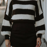 ZAYA BROWN ROLLNECK STRIPED SWEATER