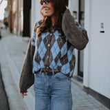 PHAEDRA LIGHT BLUE/TAUPE ARGYLE CARDIGAN