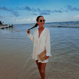VAMOS A LA PLAYA WHITE LINEN DRESS