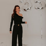 LET'S PARTY BLACK ONE SHOULDER TOP