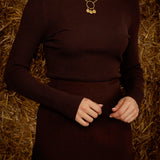 DEVIKA BROWN RIBBED TURTLENECK LONGSLEEVE SHIRT