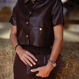 JAMIE BROWN LEATHER BUTTON BLOUSE