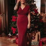 LUMINATE BORDEAUX RHINESTONE DRESS