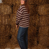 GREYA BROWN STRIPED LONGSLEEVE POLO SHIRT