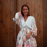 SCARLET WHITE FLOWER LINEN DRESS