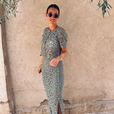 KHALILA KHAKI CROCHET TWO-PIECE SET