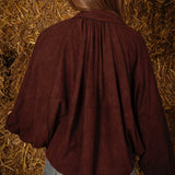 SHERRY BROWN SUEDE ZIP BLOUSE