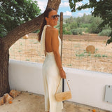 LUCIA LIGHT YELLOW SATIN HALTER DRESS
