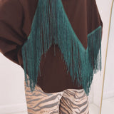 ANNELIES DARK BROWN FRINGE SWEATER
