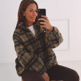 KRISTIEN BEIGE/BROWN CHECKERED TEDDY SWEATER