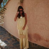 DINA YELLOW SATIN TWO-PIECE SET