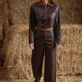 JESSAMY BROWN LEATHER BUTTON JACKET