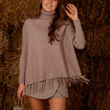 ARLENE TAUPE FRINGE PONCHO