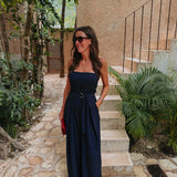 PRE-ORDER DRIPPING IN SUNSHINE DARK BLUE STRAPLESS JUMPSUIT