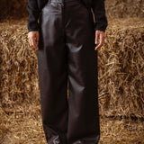 DANICA WIDE BLACK LEATHER PANTS